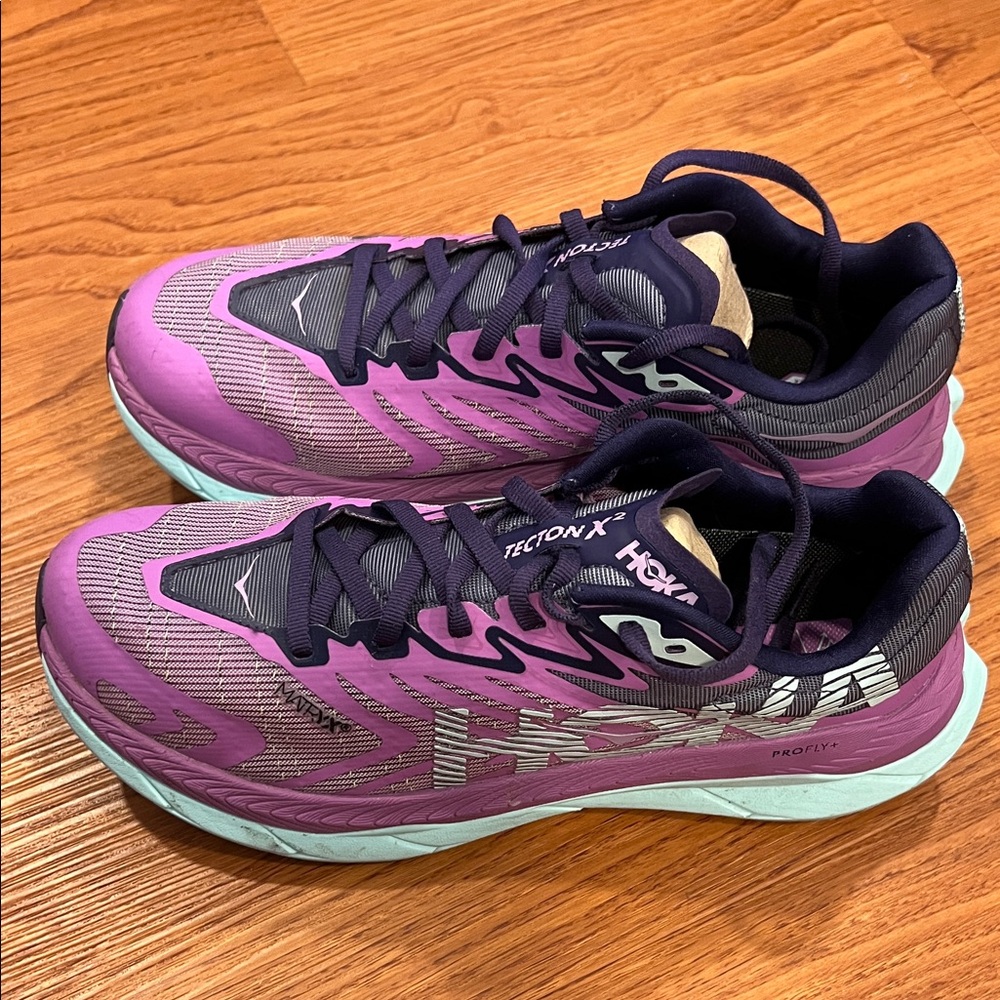 HOKA Tecton X 2 Trail Running Shoes Purple Blue Lightweight Size 8B